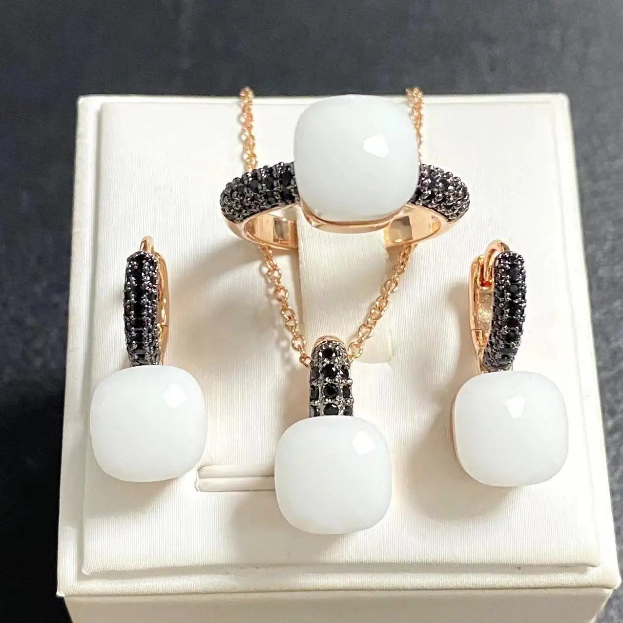 3 unids/set de pendientes de anillo para mujer, conjunto de joyería con incrustaciones de pistola de circón negro, conjunto de joyería de cristal chapado en negro, regalo de joyería