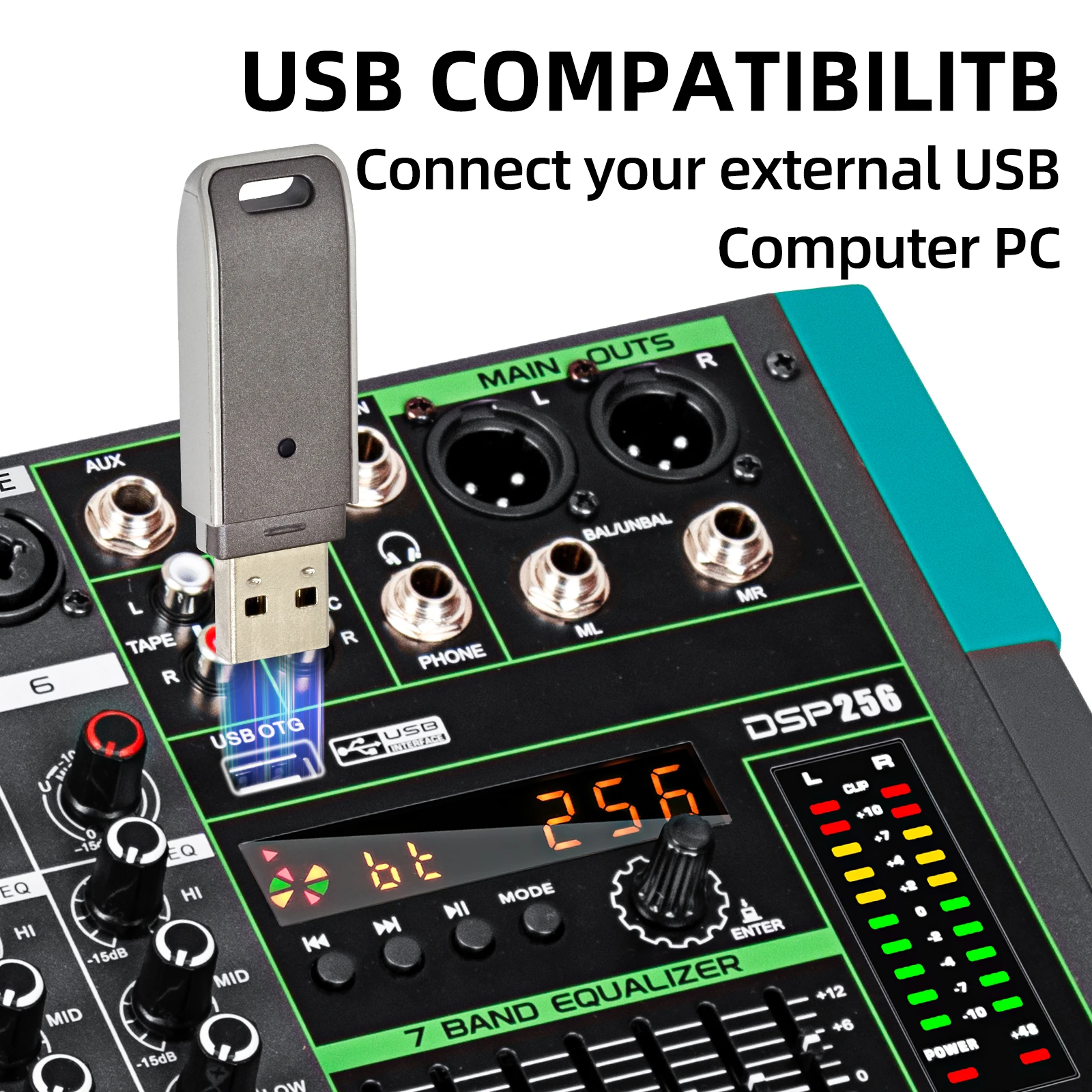Mezclador de Audio Profesional Depusheng MG6, Consola de Sonido de 6 Canales, Sistema de Mezcla para DJ, Interfaz de Mesa de Mezclas con 256 Efectos de Reverberación Integrados