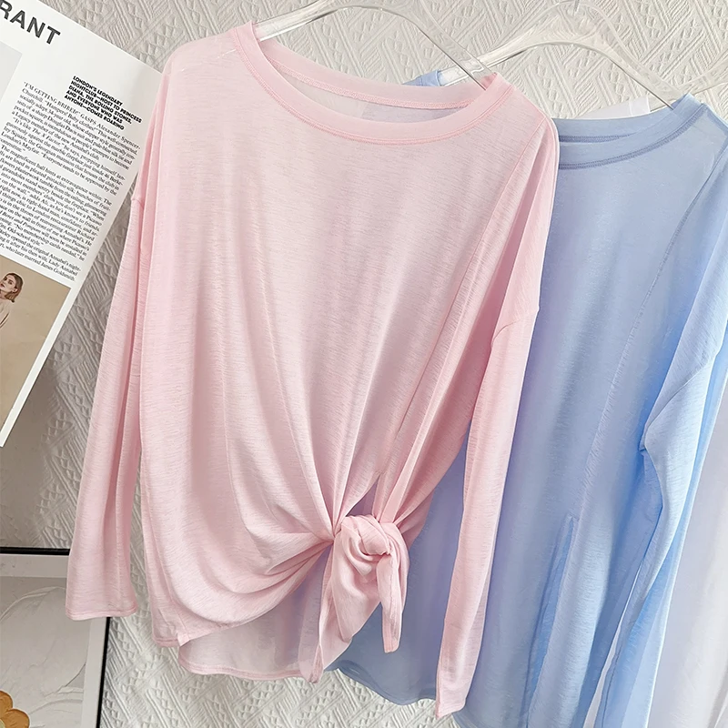 Camisas de Yoga para mujer, Tops deportivos de manga larga con cuello redondo, camiseta transpirable para correr, ropa holgada para Fitness, ropa deportiva para gimnasio, camisetas de Pilates