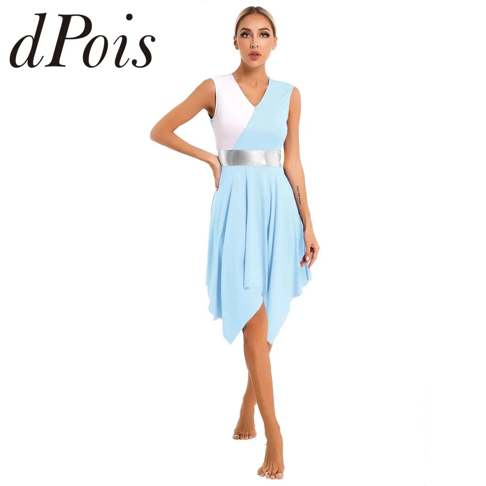 Traje de baile litúrgico moderno para mujer, ropa de baile de bloque de Color, adoración de Iglesia, alabanza, actuación en escenario, vestido de baile lírico