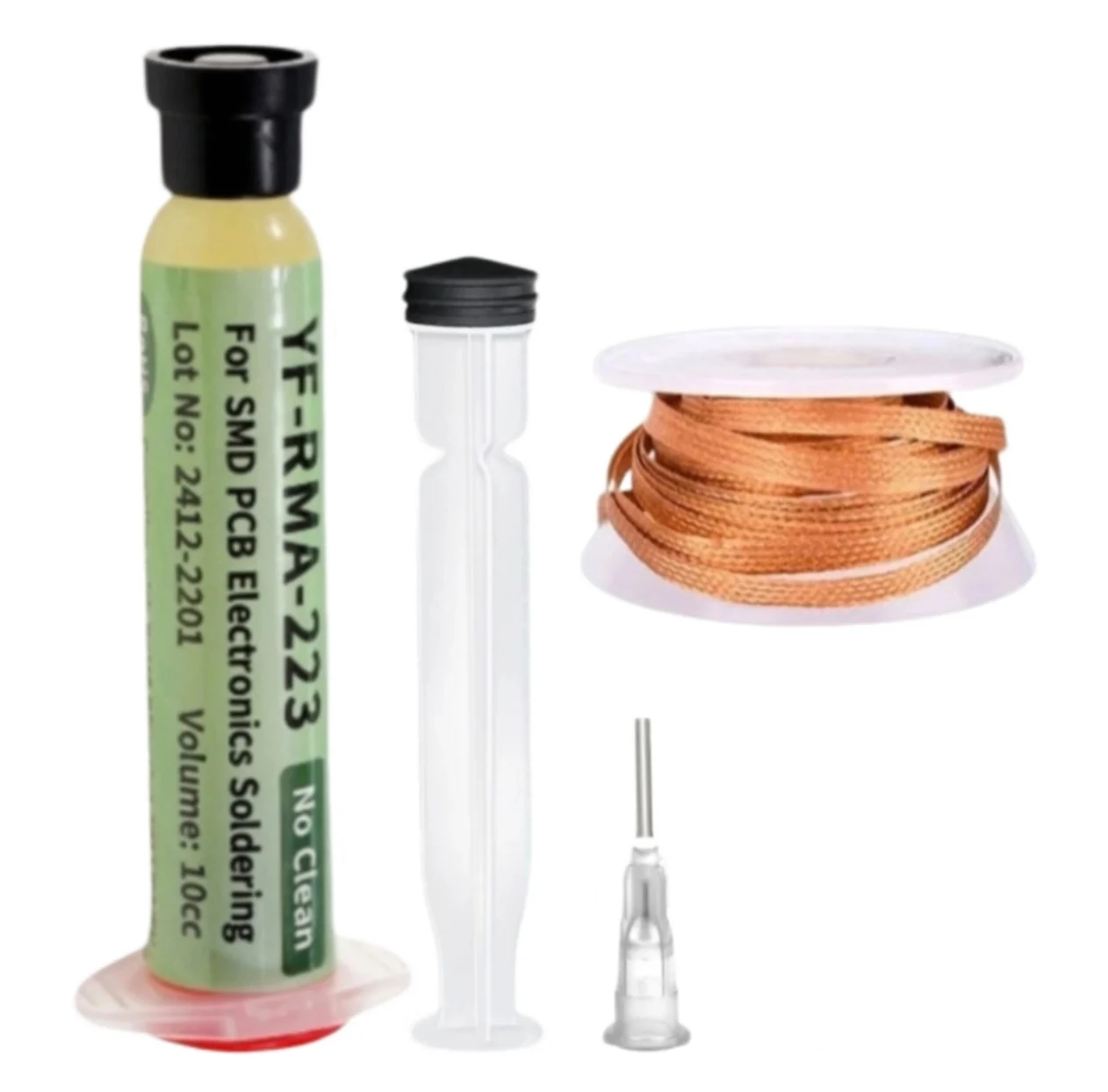 Kit de Trenza Desoldadora de 1.5M + Pasta de Soldadura RMA-223 en Jeringa, Juego de Alambres para Remover Soldadura, Herramienta de Reparación y Retrabajo de Componentes Electrónicos PCB