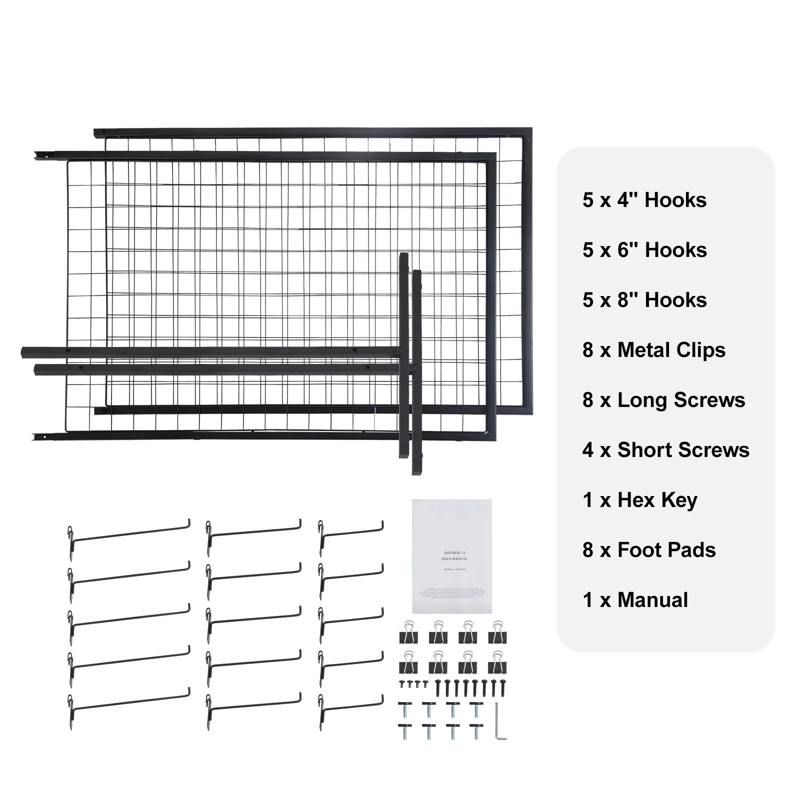 SucceBuy Paneles de pared de rejilla, estantes de exhibición de pared de rejilla de alambre de torre, paneles de pared de rejilla de doble cara para espectáculos de artesanía artística, tienda minorista con ganchos