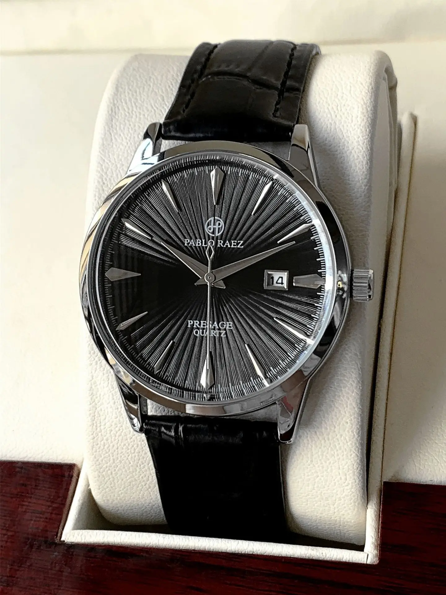 Reloj de pulsera de cuarzo para hombre, de marca, de negocios, resistente al agua, con calendario, correa de cuero (incluye caja y batería de repuesto)