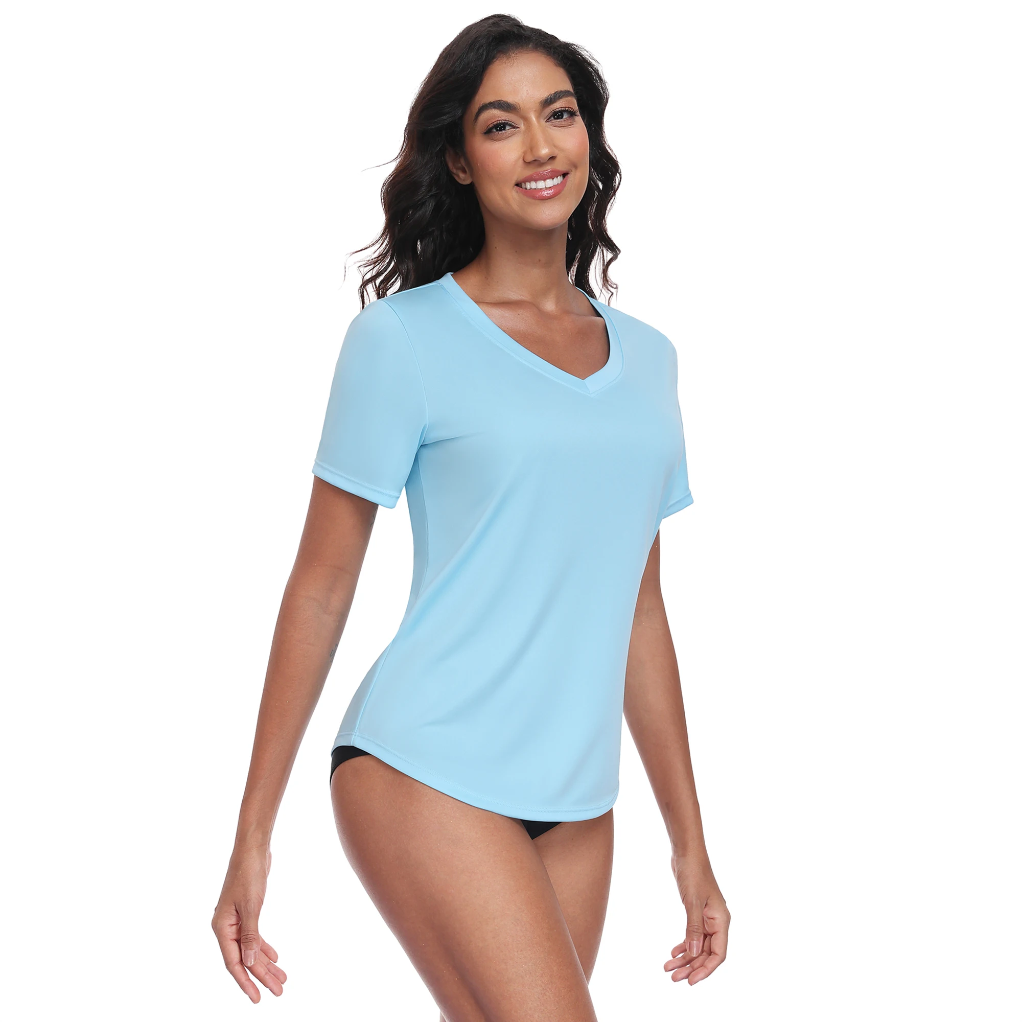 Camiseta de Natación Anfilia para Mujer, Manga Corta, Protección Solar UPF 50+, Ligera y de Secado Rápido