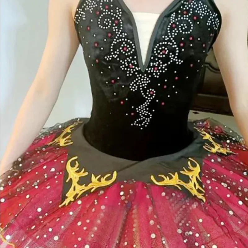 Tutú profesional negro y rojo La Esmeralda, tutú de Ballet para actuación, vestido con tutú de panqueque, disfraz de fiesta de bailarina para niñas y niños