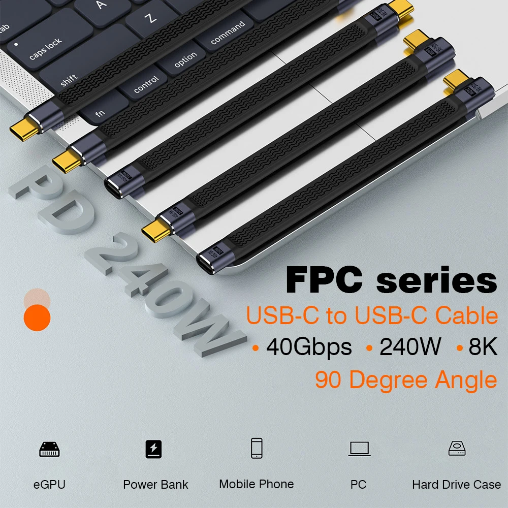 Cable USB4 Corto en Ángulo de 13.5cm, Cable Thunderbolt4 Tipo C de 40Gbps, Cable de Carga PD240W para SSD, Laptop, Macbook, Teléfono, iPhone 15, iPad