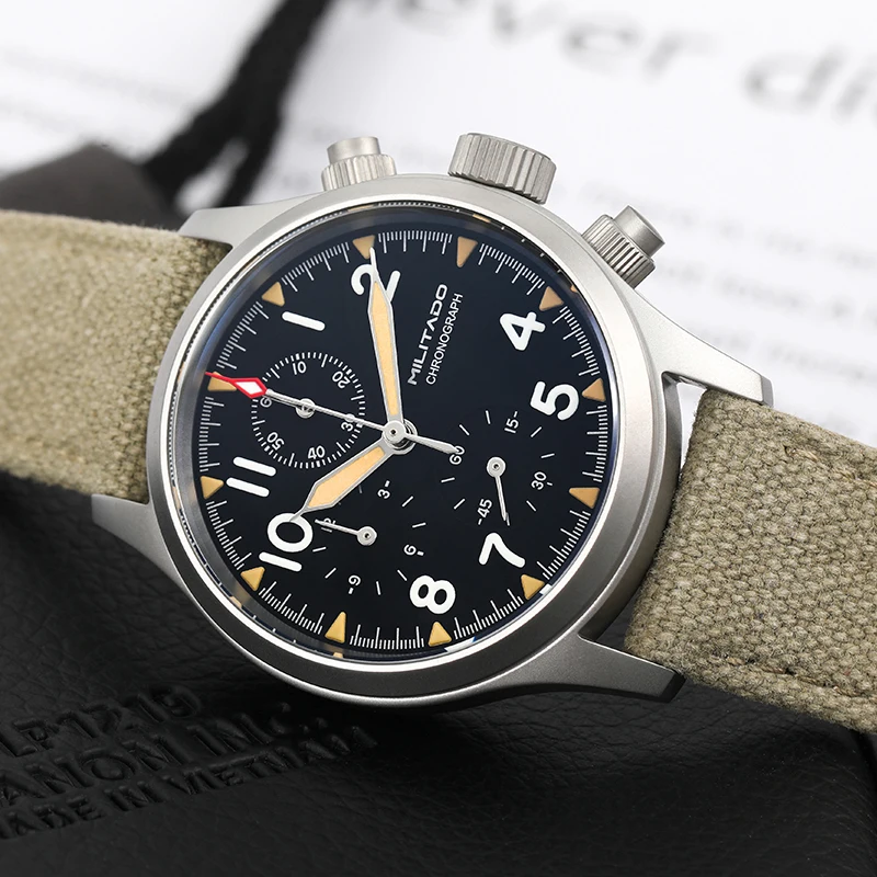 Militado ML1868KF Retro VK67 reloj cronógrafo de cuarzo caja de acero inoxidable 3 esferas impermeable 100M reloj militar multifunción