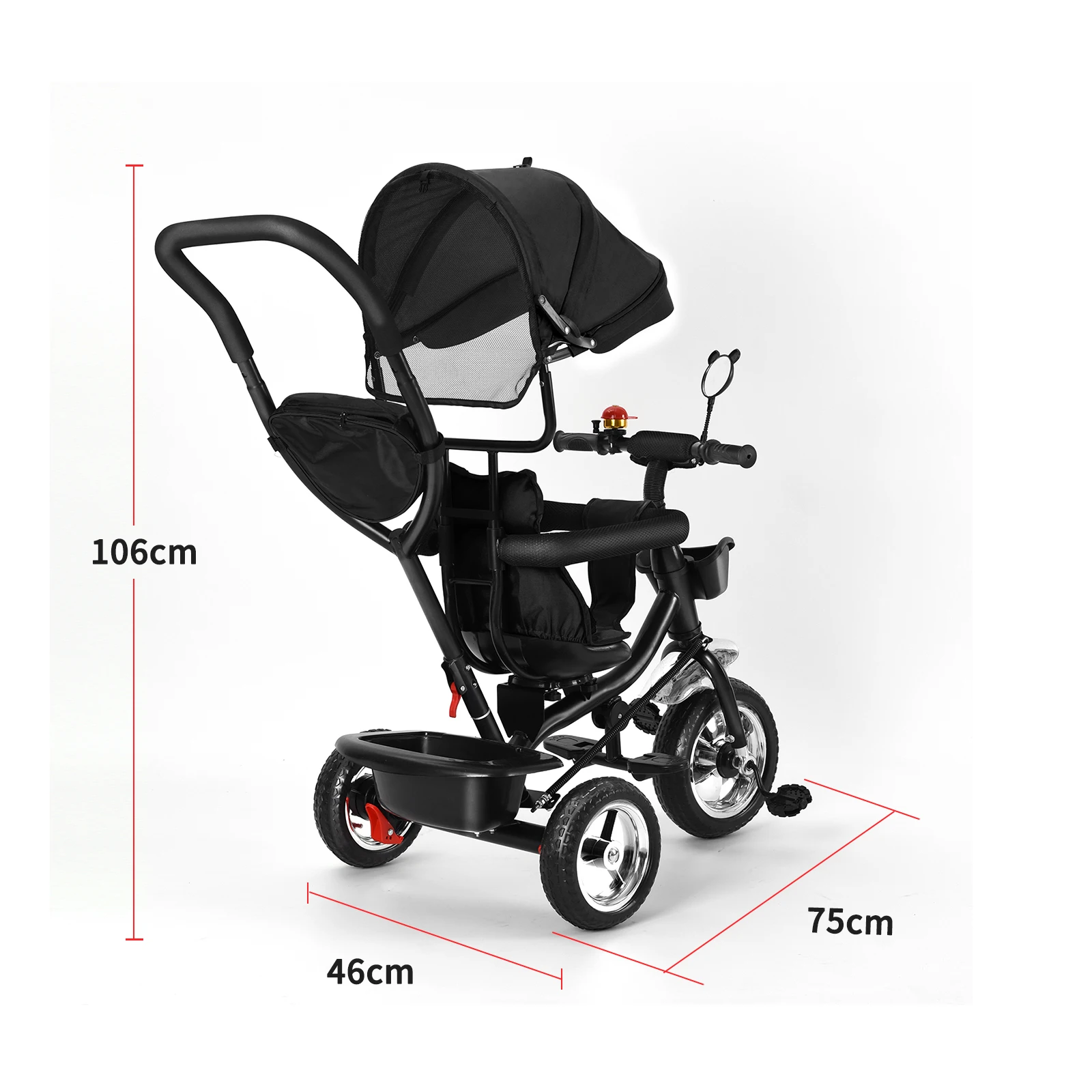 Triciclo escalable para bebés de 1 a 5 años, bicicleta para personas mayores y niños, asiento reversible, cesta y bolsa grandes, ruedas más grandes, con manillar de empuje, verde/rosa/negro/rojo/azul/gris