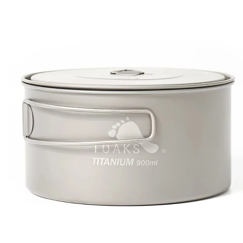 Olla de Titanio TOAKS de 900 ml, Olla de Titanio de 900 ml D130 mm, Utensilios de Cocina para Acampar, Ollas para Exteriores, Equipo de Senderismo (POT-900-D130)