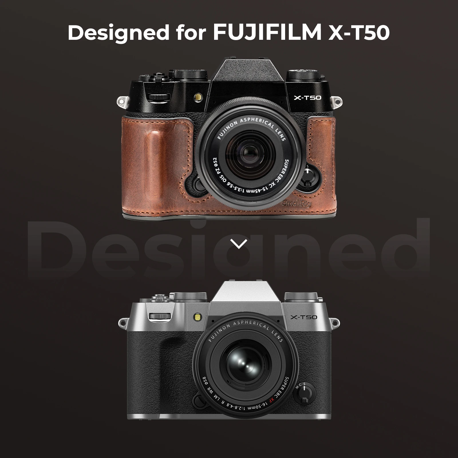 SmallRig-Kit de media Funda de cuero para cámara de X-T50, para FUJIFILM X-T50, estilo Retro, con correa para el hombro (negro/marrón/verde) -4710