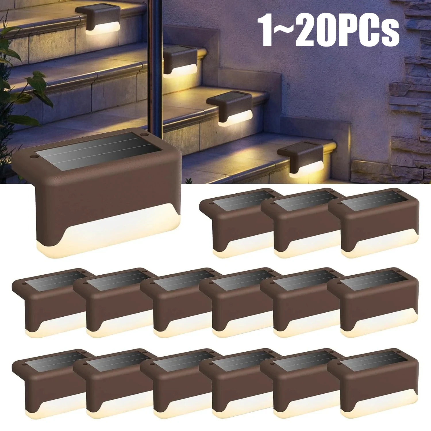 Luces solares LED para exteriores, luces impermeables para cubierta de valla, para patio exterior, balcón, jardín, escalera, 1 ~ 20 piezas