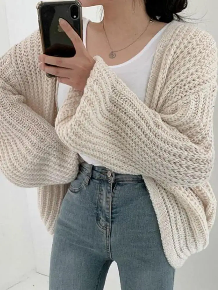 Cárdigan de Mujer Estilo Harajuku Vintage 2026 con Mangas Farol, Suéter Casual Coreano para Otoño, Ropa Urbana Chic, Suéter Y2K