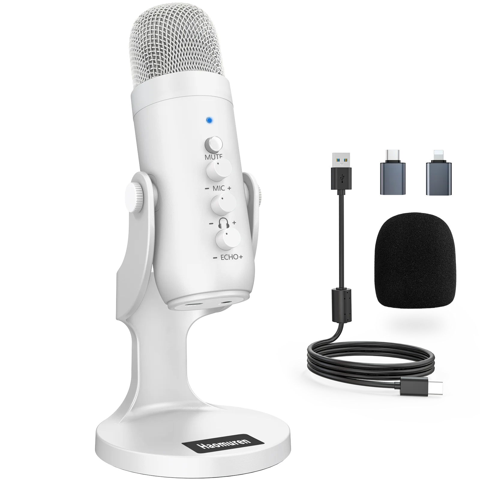 Micrófono condensador USB blanco profesional, micrófono de grabación de estudio para PC, ordenador, teléfono, juegos, Streaming, Podcast, vocales, Youtube