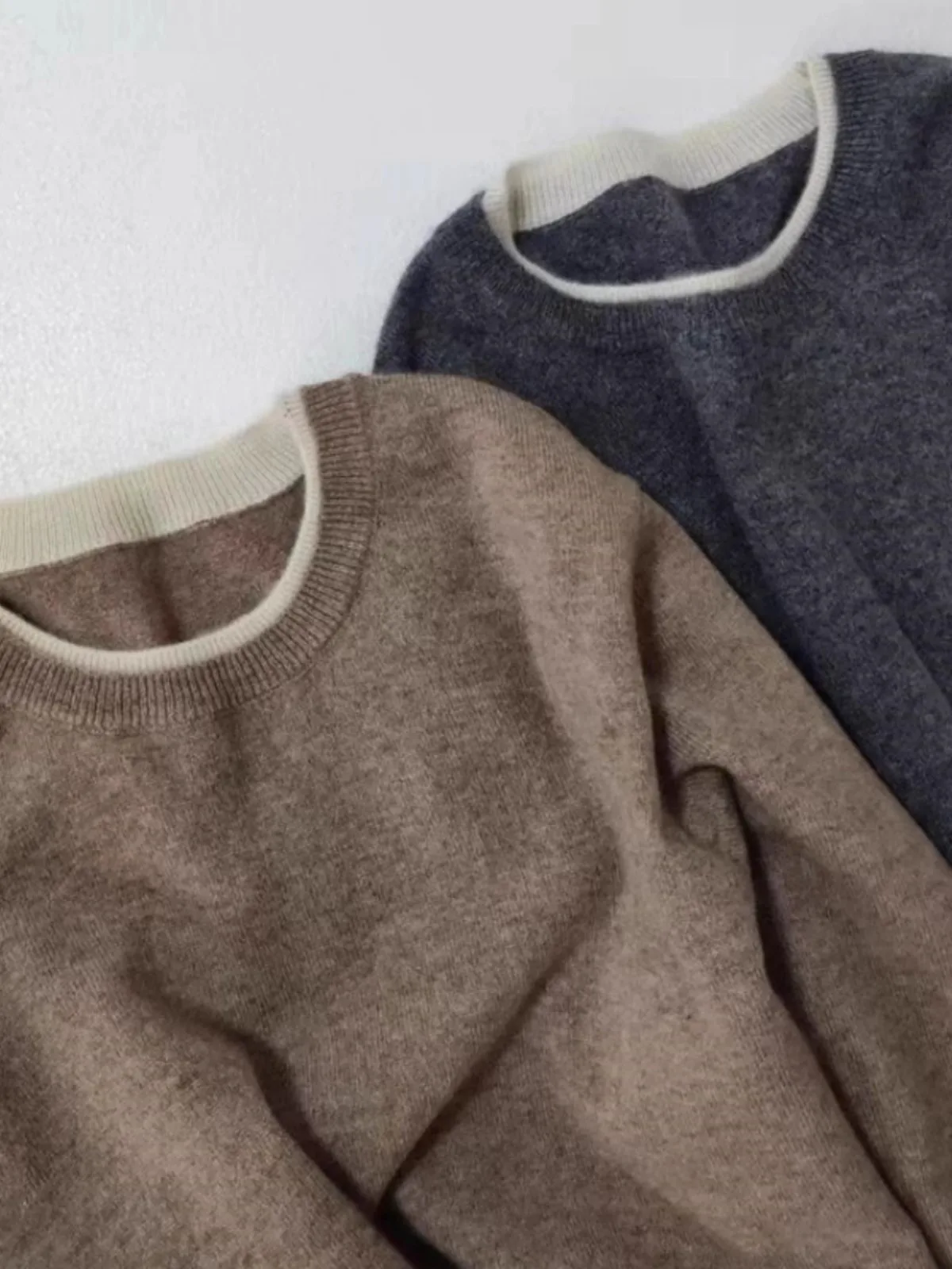 Suéter de cachemira pura con cuello redondo para mujer, jersey de otoño e invierno, suéter holgado de talla grande con parte inferior de lana, suéter de punto
