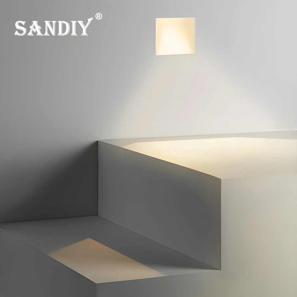 SANDIY Lámpara empotrable de pared con sensor Detector de movimiento Iluminación de escalera sin marco para la decoración del hogar Corrido Vestíbulo Cocina Balcón Empotrable de lujo Luminaria de aluminio Blanco/Negro