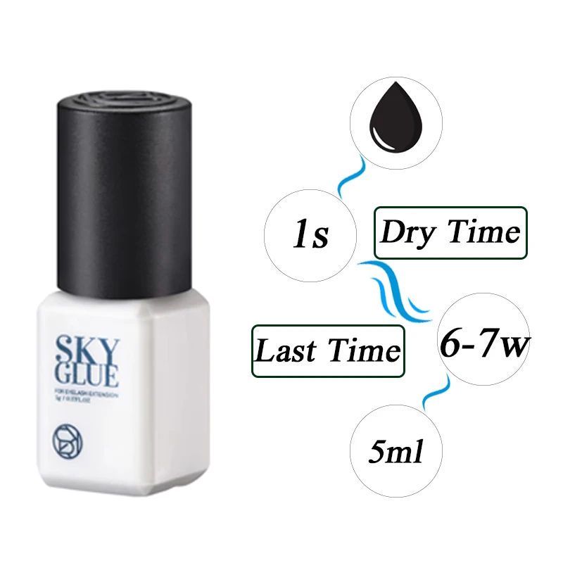 Pegamento de cielo de 5ml, adhesivo para pestañas postizas fuerte de secado rápido, larga duración, pegamento para extensión de pestañas de 6-7 semanas, bajo olor, sin irritación
