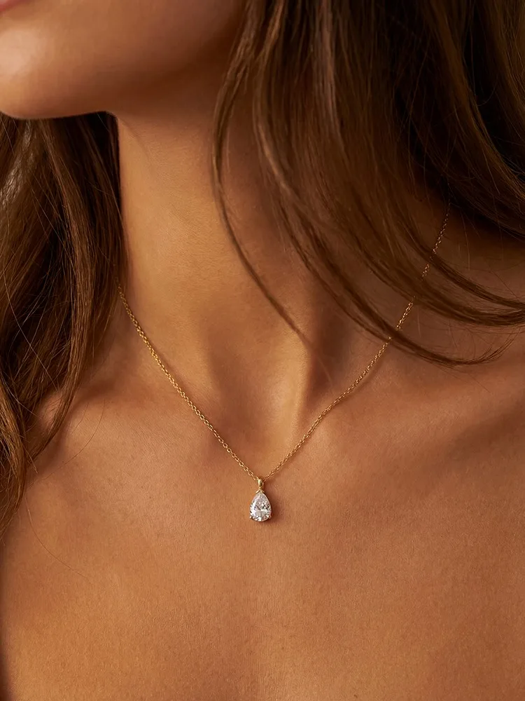 Collar de plata de ley 925 con forma de pera vertical y circonita para mujer, joyería fina minimalista de alta calidad para fiesta de compromiso y boda
