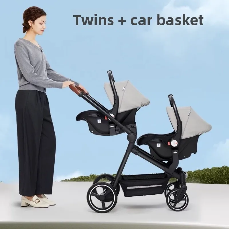 EN STOCK EN LA UE: Cochecito de Bebé Ligero y Plegable para Gemelos 3 en 1 con Asiento de Coche, Carrito Multifuncional para Gemelos
