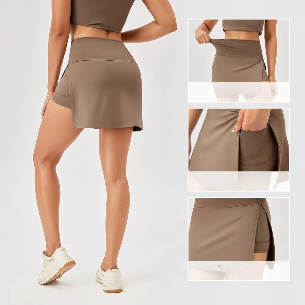 Falda pantalón deportiva 2 en 1 de secado rápido para mujer, cintura alta, abertura lateral, antiexposición, para yoga, fitness y running
