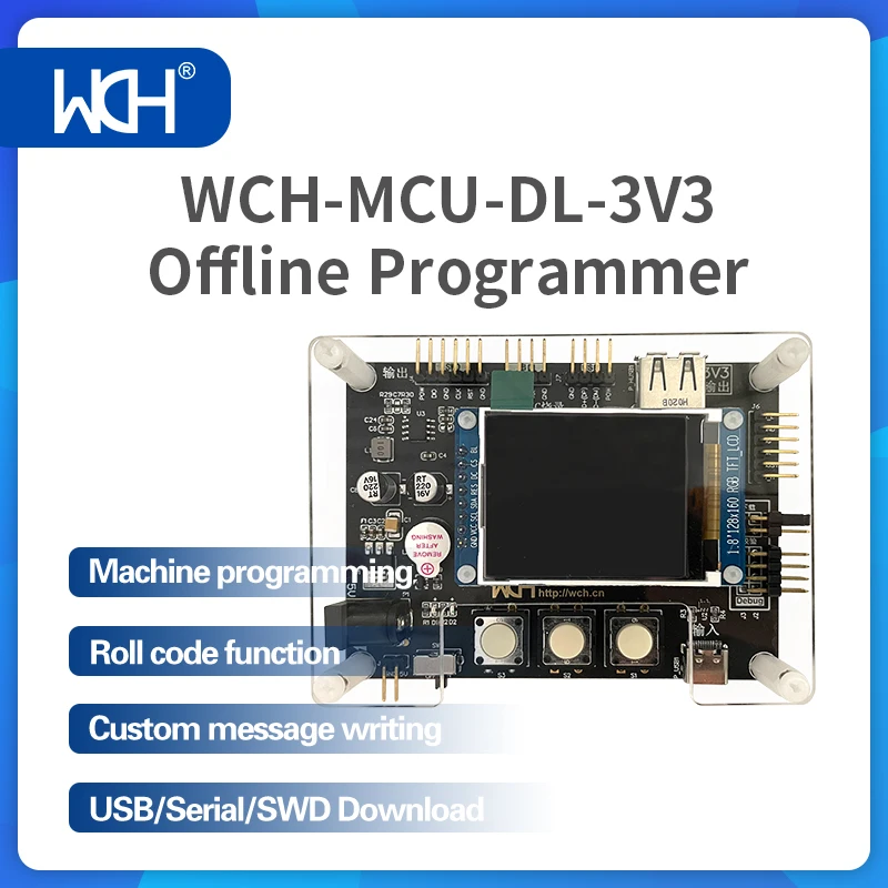 Programador sin conexión WCH-MCU-DL-3V3/5V, máquina de descarga USB/serial/SWD, función de código en rollo de programación, escritura de mensajes personalizada, 1 Uds.