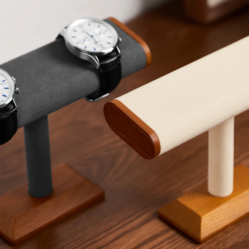 Oirlv estante de almacenamiento de relojes de madera, soporte de exhibición de relojes con barra en T, soporte organizador de joyas para reloj, pulsera, mesa, almacenamiento de joyas