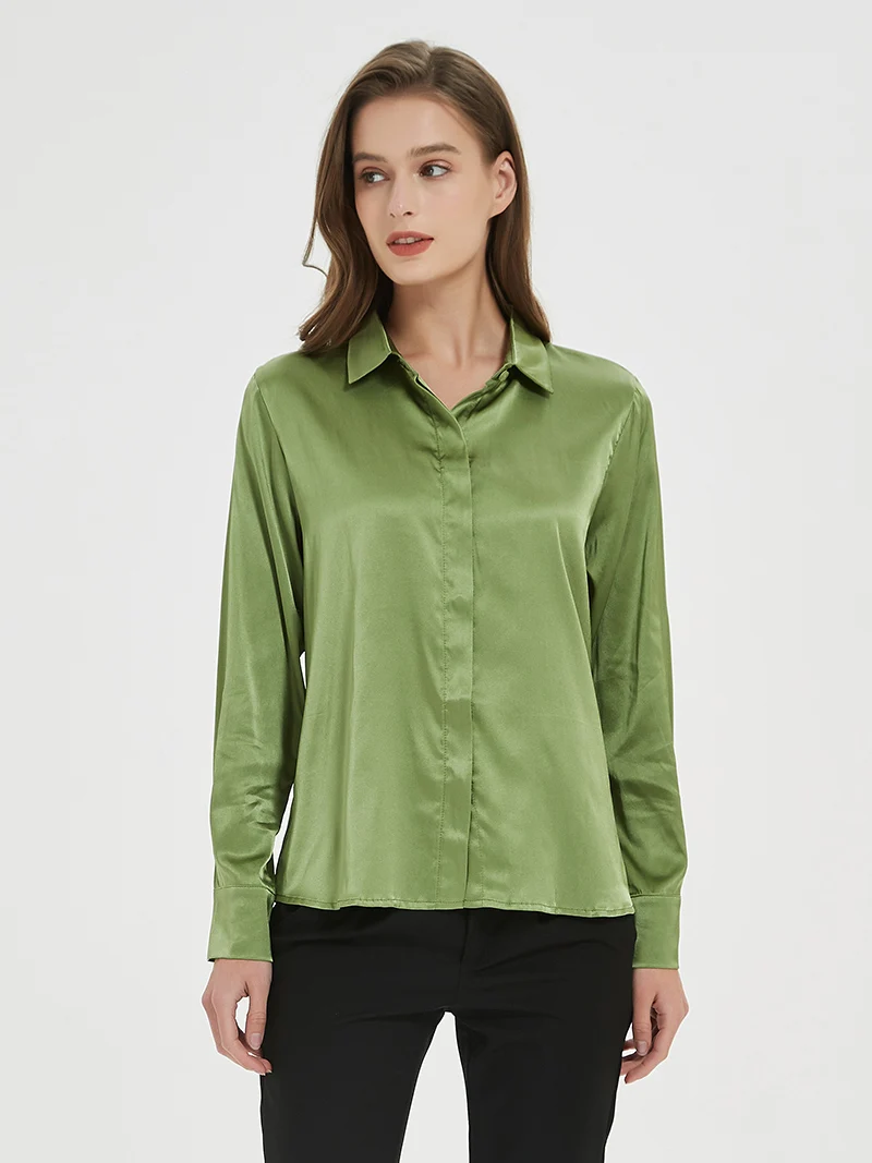 SuyaDream camisas sólidas para mujer 93% seda Real 7% LICRA blusas elegantes de manga larga, Top de oficina para primavera y otoño 2025