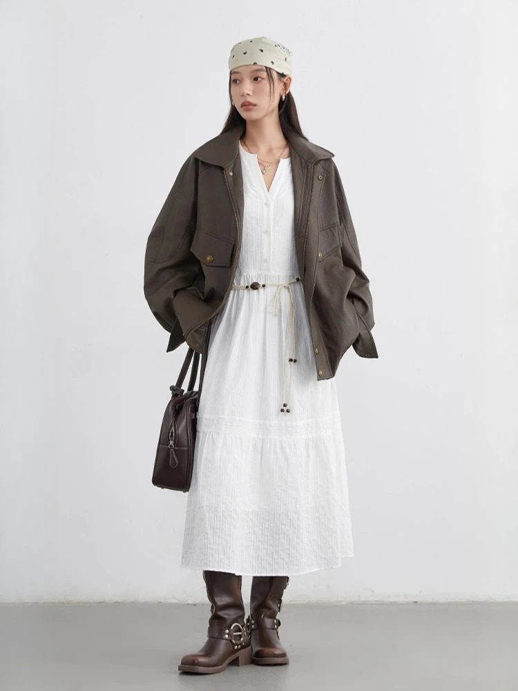 Conjunto de Vestido CHIC VEN para Mujer, Vestido Largo Casual Holgado de Manga Larga con Chaleco de Punto, Primavera Otoño 2026