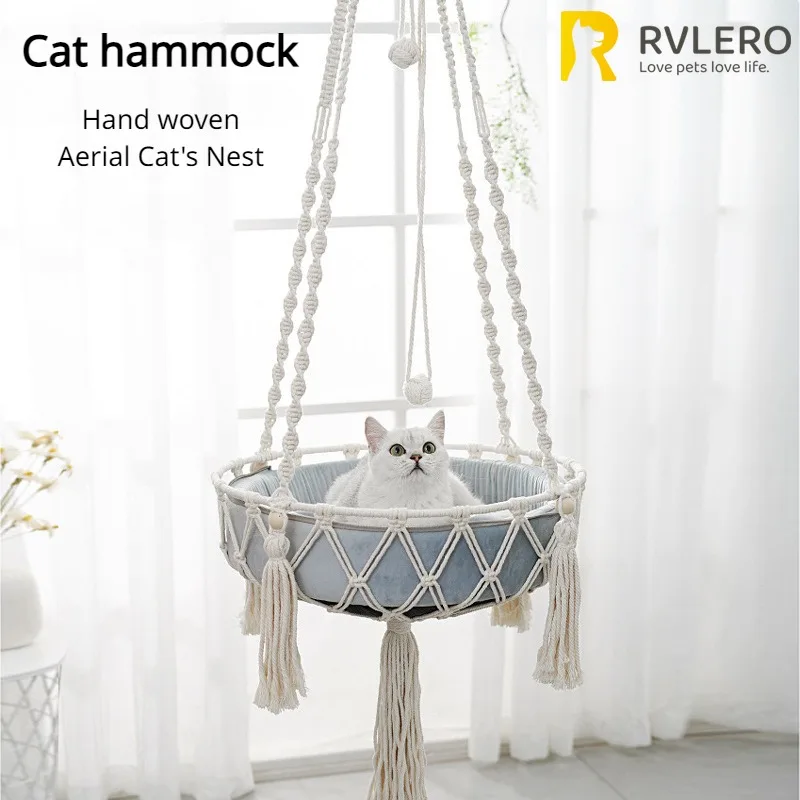 Hamaca de invierno para mascotas, columpio para gatos, cuerda de algodón tejida a mano, cesta colgante para gatos, cuerda colgante para gatitos, nido colgante para interiores, suministros para mascotas