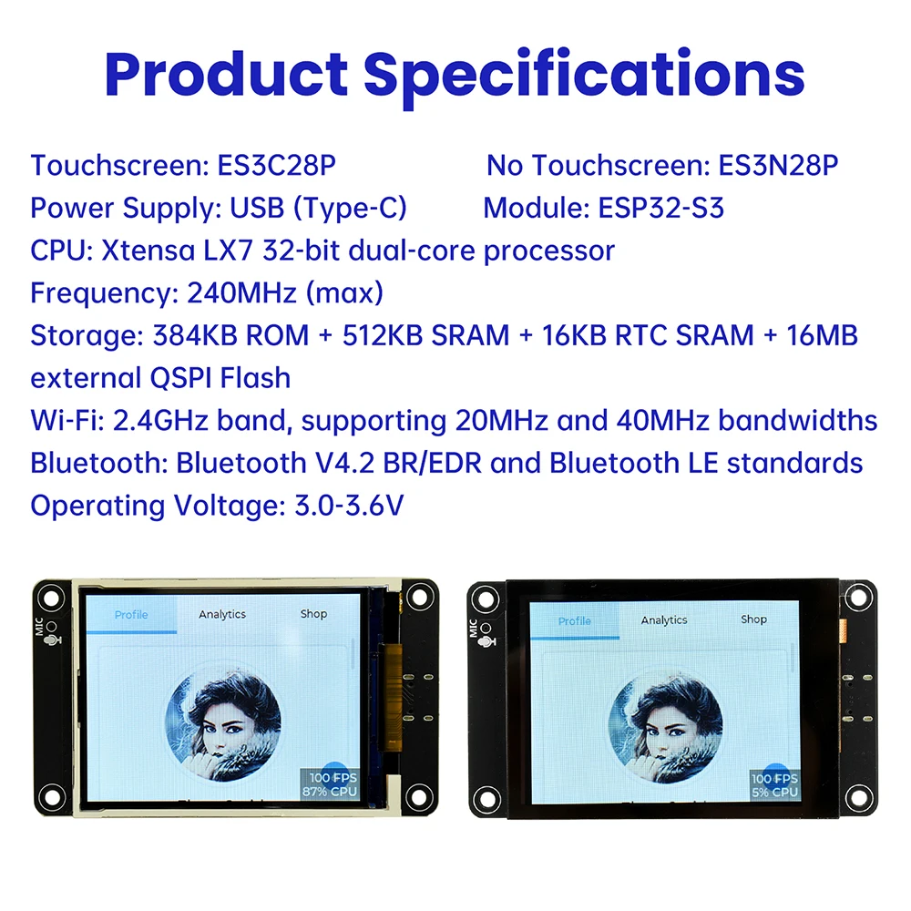 ESP32-S3 ESP32 S3 Módulo TFT de 2,8 pulgadas Placa de desarrollo de pantalla táctil con WiFi Bluetooth pantalla inteligente AI pantalla IPS 240x320