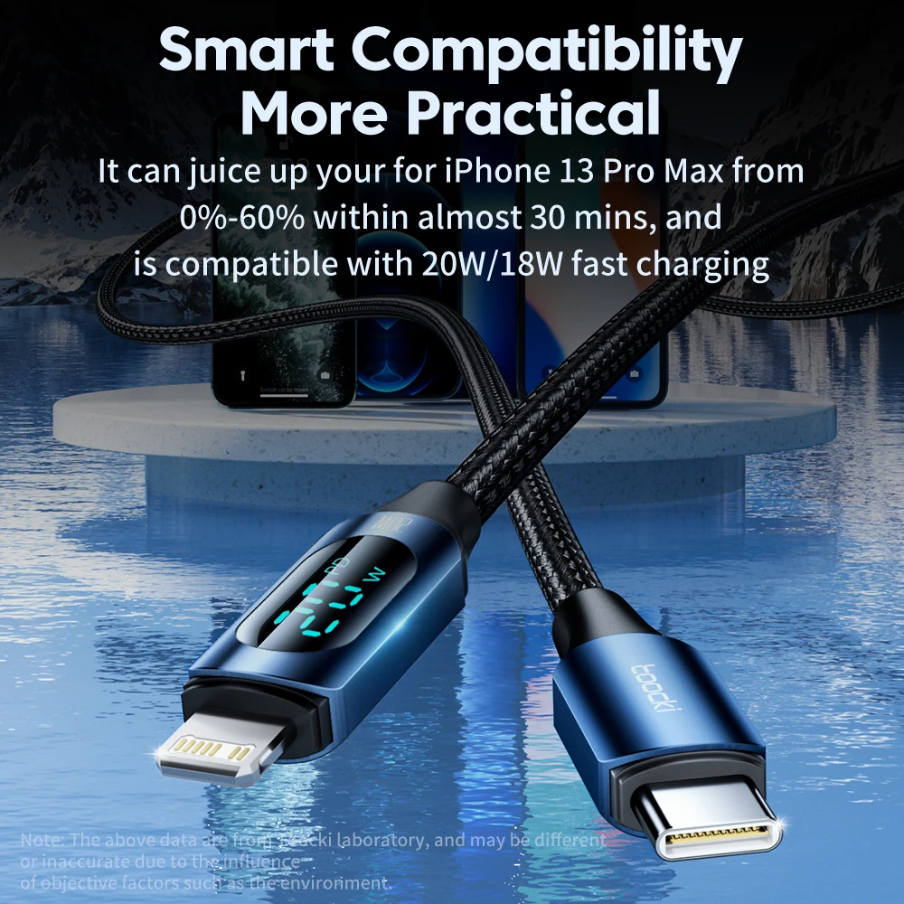 Cable Toocki USB tipo C para iPhone 14 13 12 11 Pro X Xr 8 7 Plus PD 36W cargador rápido cable de datos Lightning para iPad 1m