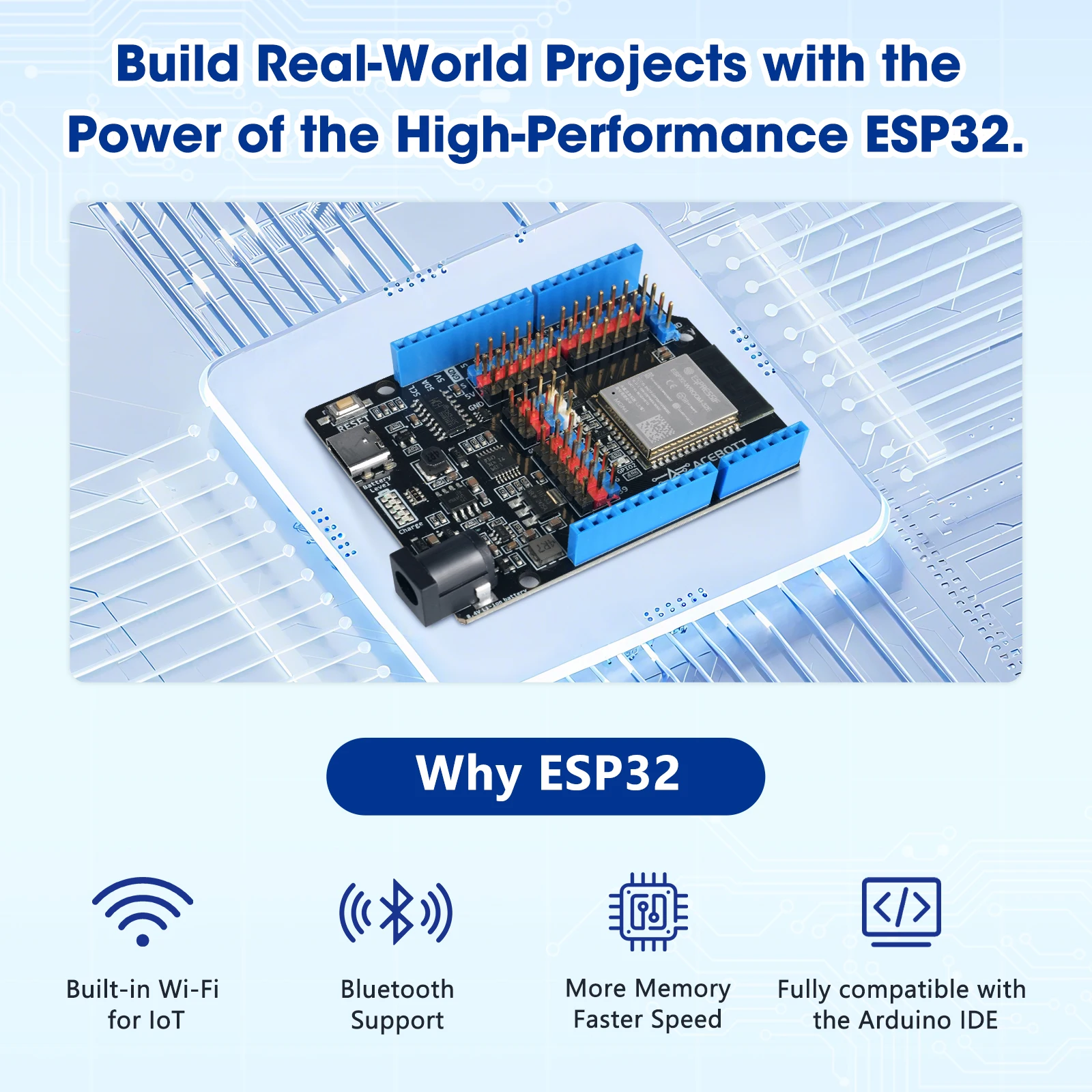 Kit de Inicio Básico ACEBOTT ESP32, Kit de Programación con Sensores IoT ESP32, Kit de Aprendizaje de Ingeniería Electrónica para Arduino