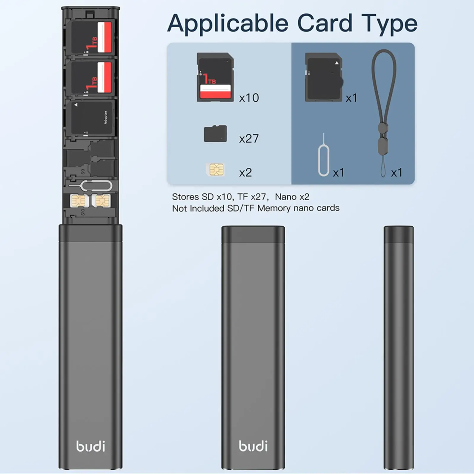 BUDI-Adaptador de Cable multifuncional, almacenamiento de tarjetas portátil, Cable de datos, caja Usb, accesorios universales para teléfono