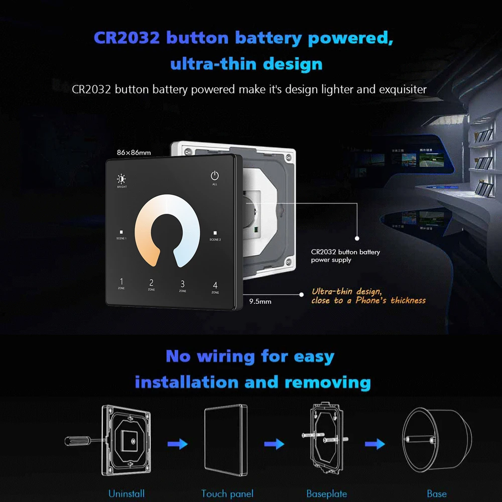 Atenuador inteligente LED, Kit de controlador de atenuación de tira LED CCT de 2 canales, 12V, 24V, 36V, 2,4G, Control remoto RF, Interruptor táctil de 4 zonas para TUYA Wifi
