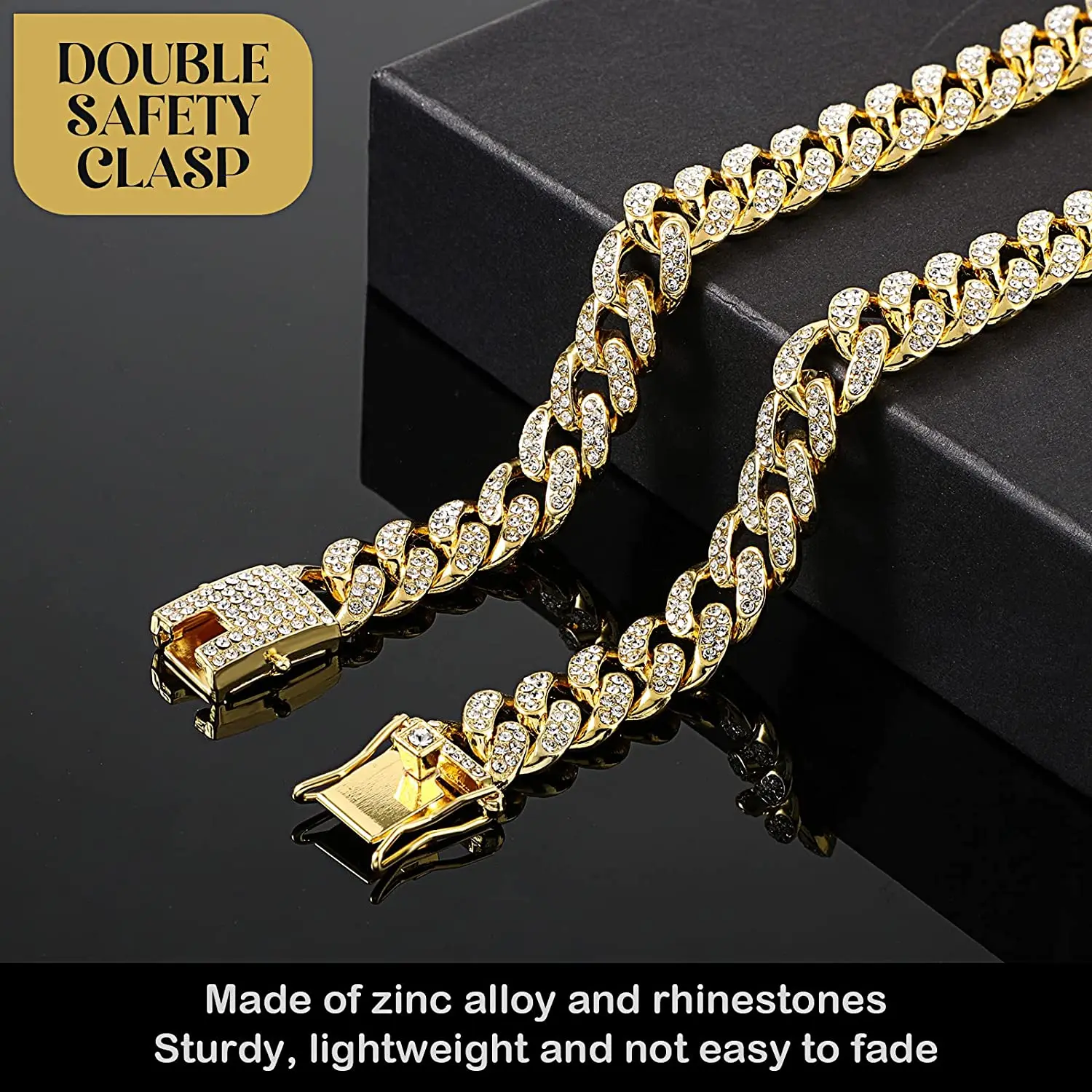 Collar de perro de cadena de oro de lujo, Collar para cachorro, accesorios de joyería de cristal, Collar de enlace cubano para mascotas para perros pequeños, medianos y grandes