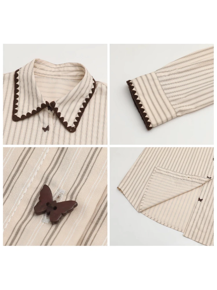 Camisa de Moda CHIC VEN para Mujer, Blusa Holgada a Rayas de Manga Larga, con Botones de Mariposa, de Algodón, para Otoño e Invierno 2026