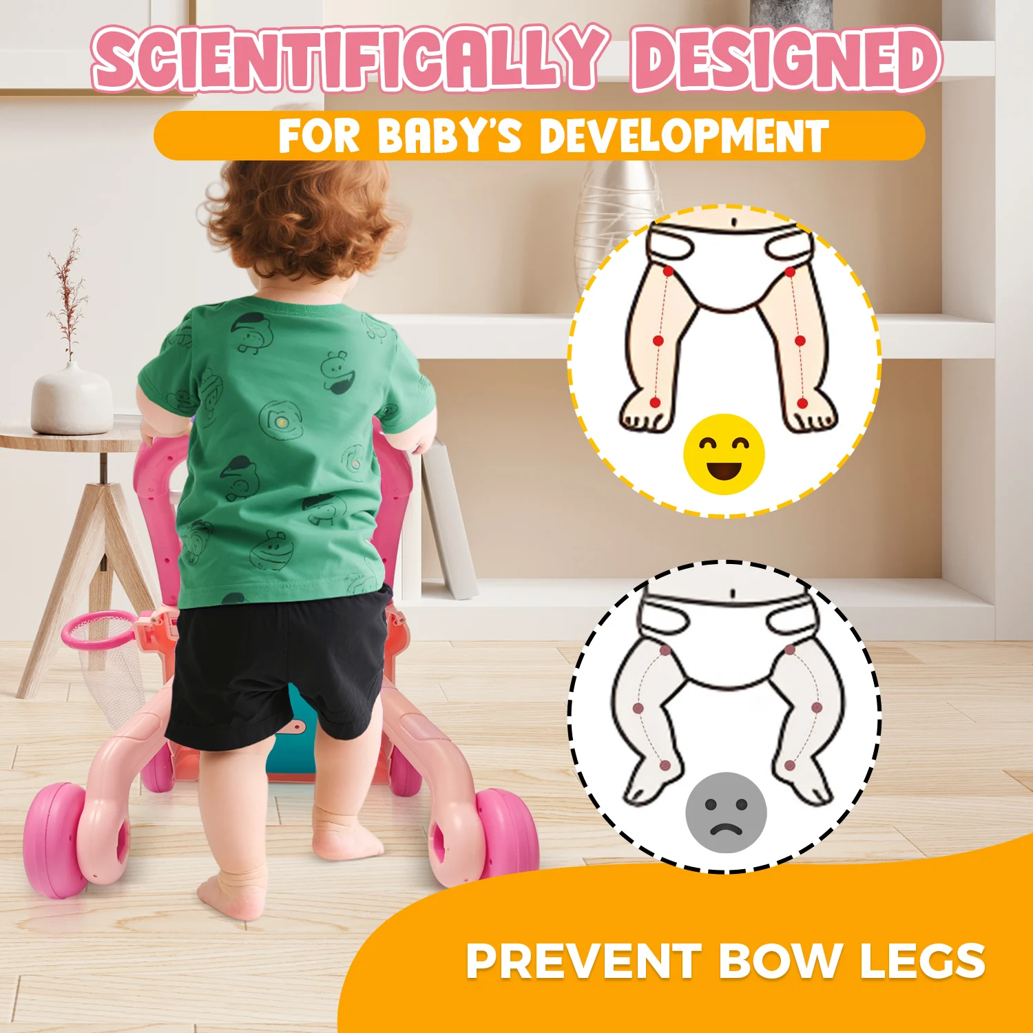 Andador para Bebés con Centro de Actividades Musicales, Andador Multifuncional de Aprendizaje con Diseño de Dibujos Animados para Niños y Niñas de 18 Meses o Más
