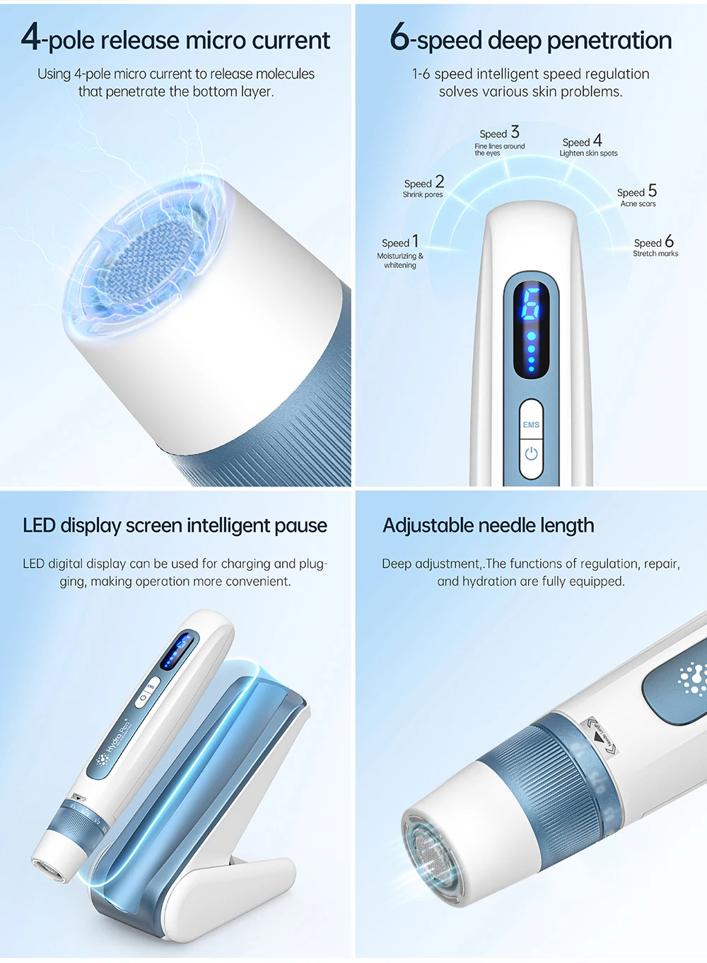 Dermapen Hello Face H5 con kits de mascarilla Hello Face M300 2 en 1, microcorriente, microagujas, longitud de aguja de 0.25 mm