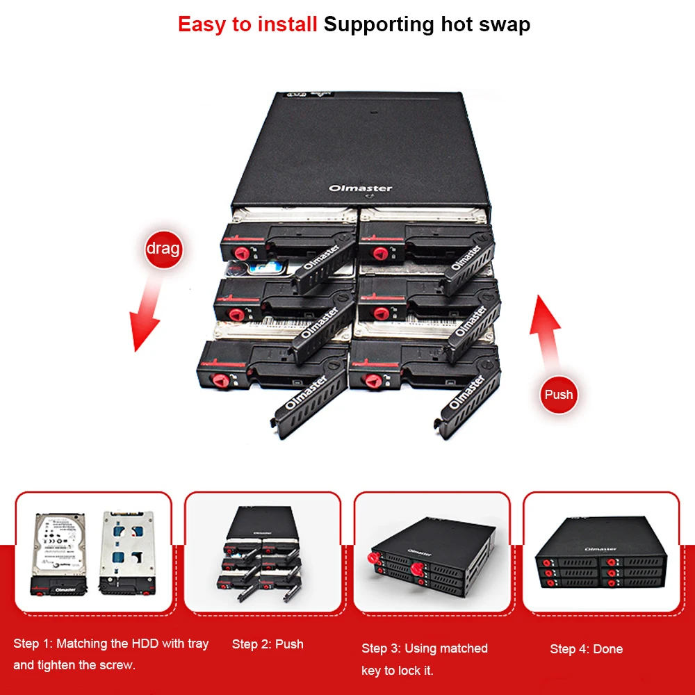 OImaster-platino móvil de 6 bahías, compatible con disco duro SATA HDD SSD de 2,5 pulgadas con ventilador de refrigeración, casillero, transmisión de 6Gbps de intercambio en caliente