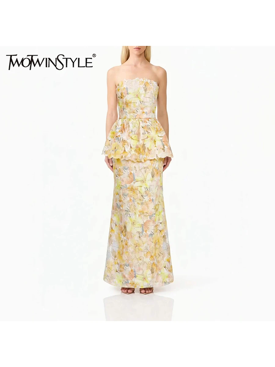 Vestidos Ajustados TWOTWINSTYLE con Bloques de Color y Flores 3D para Mujer, sin Tirantes, sin Mangas, con Cierre y Diseño de Parches