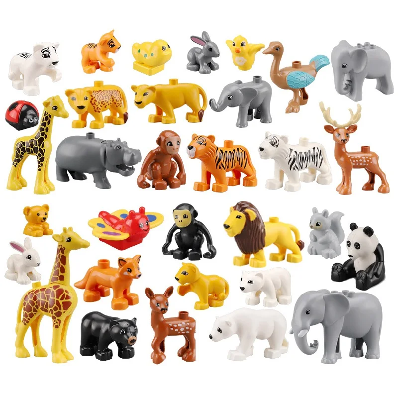 Bloques de construcción grandes a granel para niños, piezas de ensamblaje de animales del zoológico de granja, accesorios, modelo de ladrillos, juguetes educativos Montessori