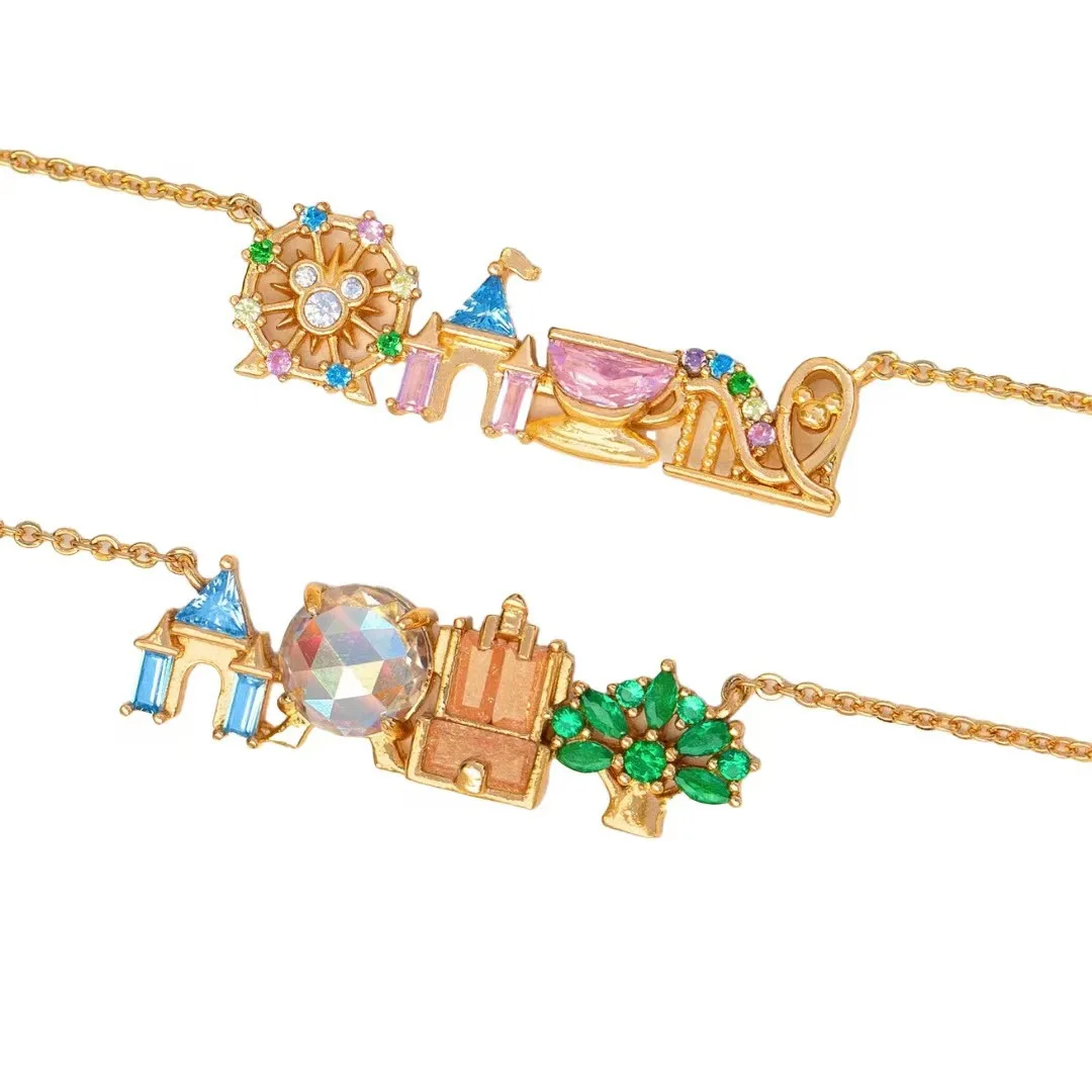 Collar con Colgante de Parque de Atracciones con Incrustaciones de Circonita de Colores Chapado en Oro de 18K, Diseño Lindo y Dulce, Joyería de Moda Versátil, Regalo para Niña