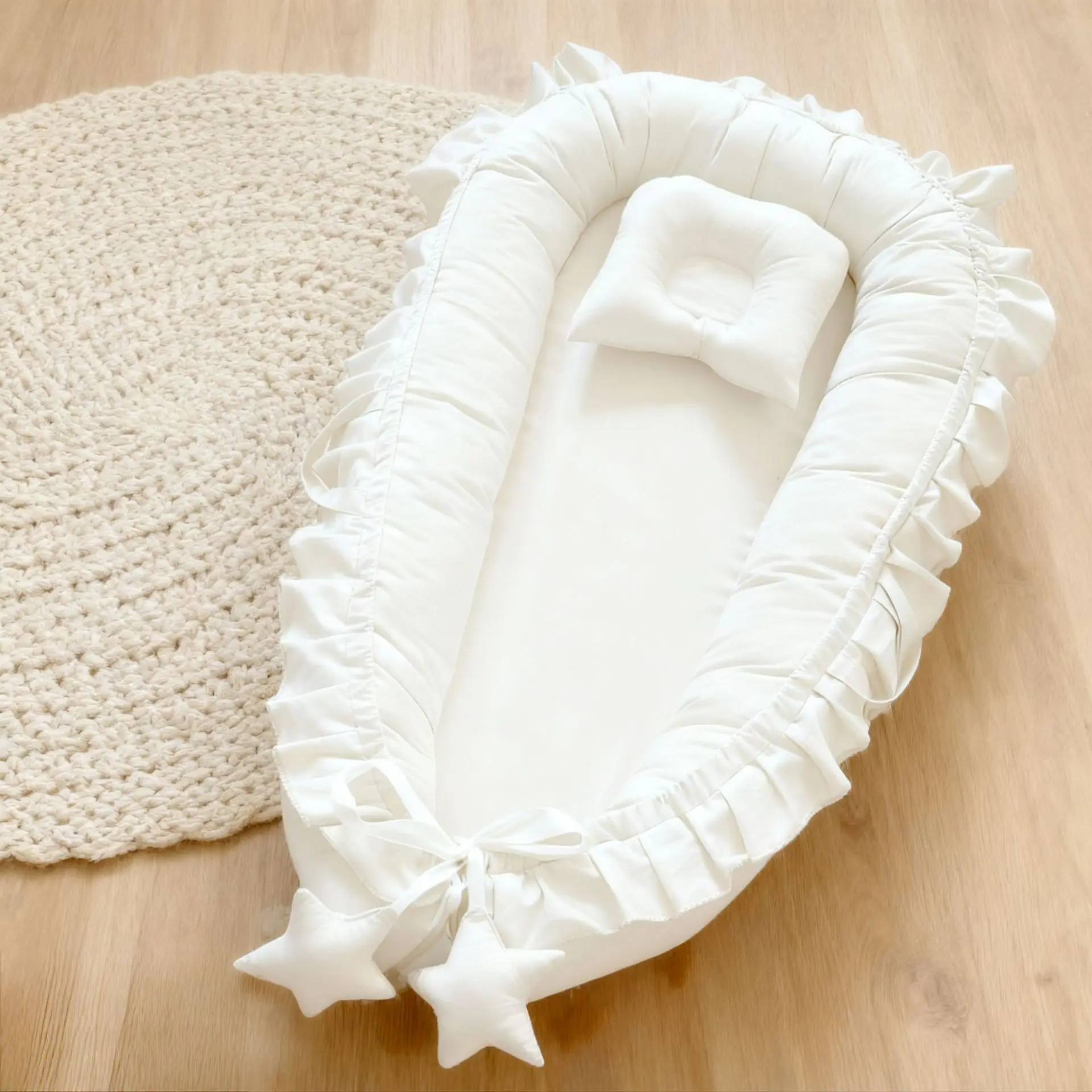 Cotton Babynest for Newborn Baby Bed Nest Ruffle Baby Bassinet Travel Bed Portable Lounger Toddler Crib Breathable Sleep Nest