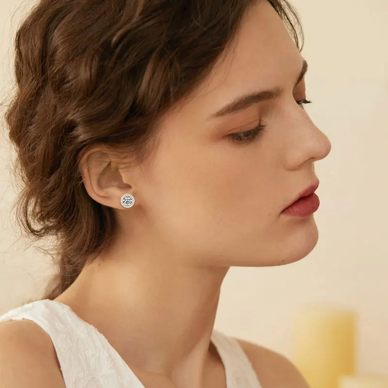 Lnngy-pendientes de moissanita brillantes de 5MM, 6,5 MM y 8MM, aretes redondos de Plata de Ley 925, regalo de joyería para mujer