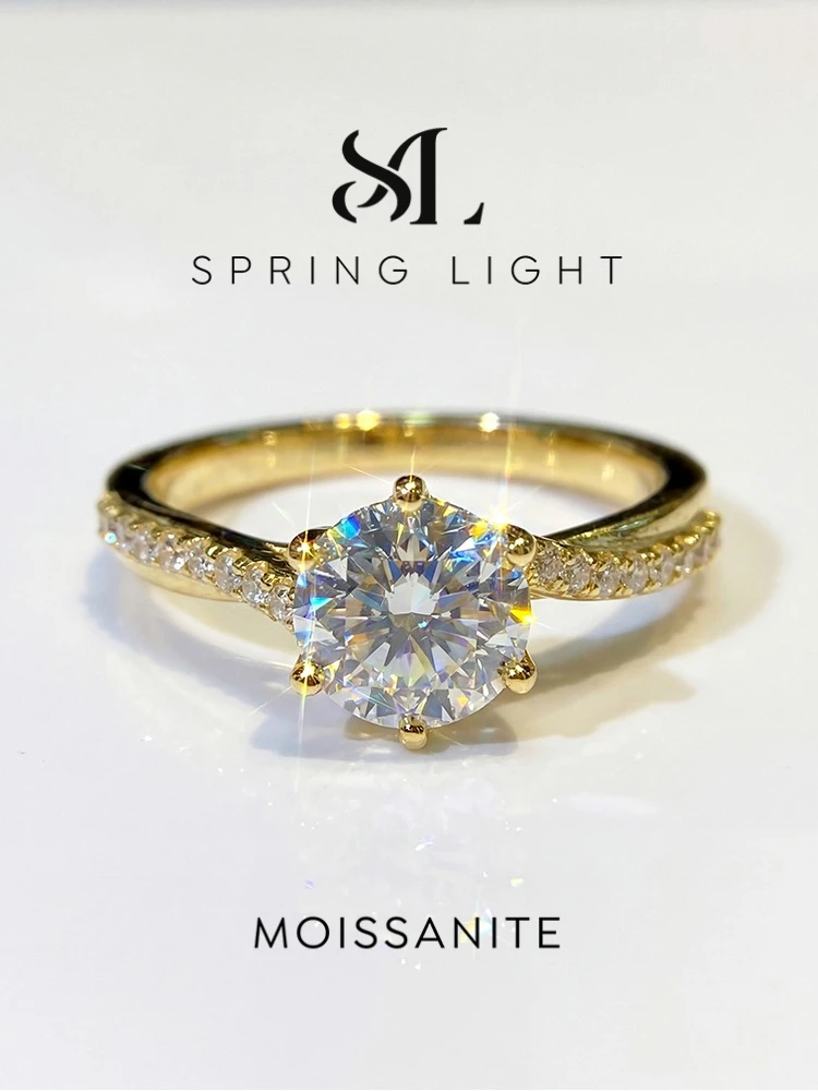 Anillos de Diamantes Moissanite Brillantes de Lujo con Brazo Trenzado Clásico de 6 Puntas, Color D, 1 Quilate, para Mujer, Joyería de Plata de Ley 925