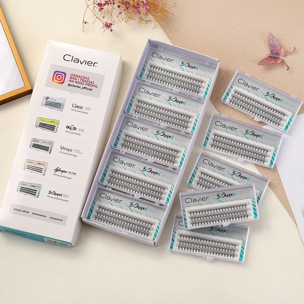 Juego de pestañas en forma de Clavier, pestañas de mechones naturales extraordinarios, pestañas de racimo más suaves de seda sintética, 10 cajas por juego