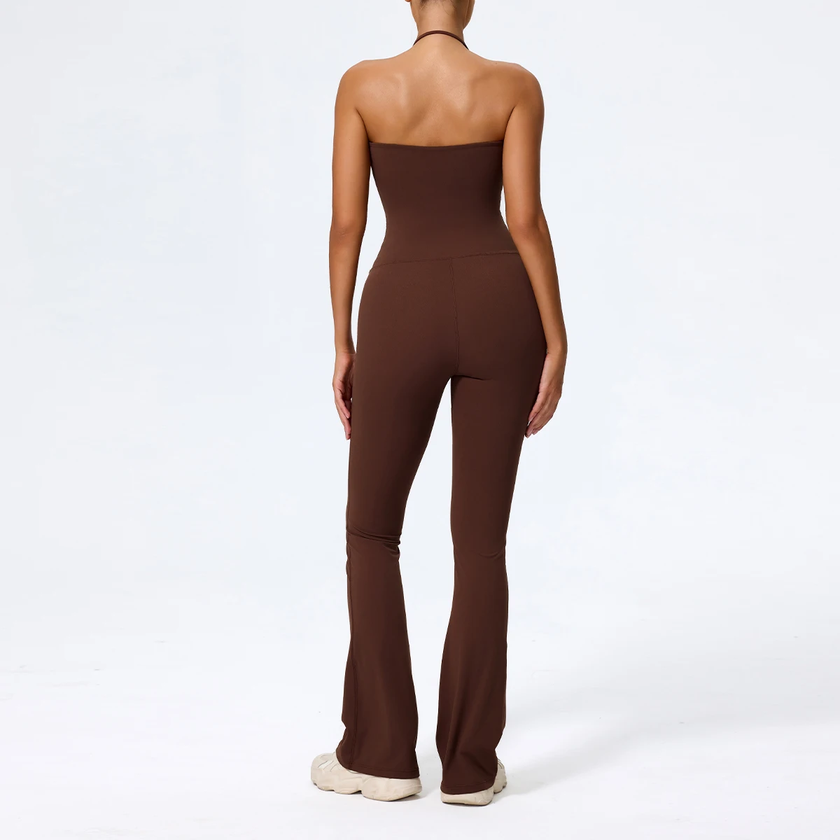 Nuevo mono de verano sin mangas con cuello halter y espalda descubierta para mujer, ropa deportiva acampanada para yoga, conjunto deportivo para mujer, overol.