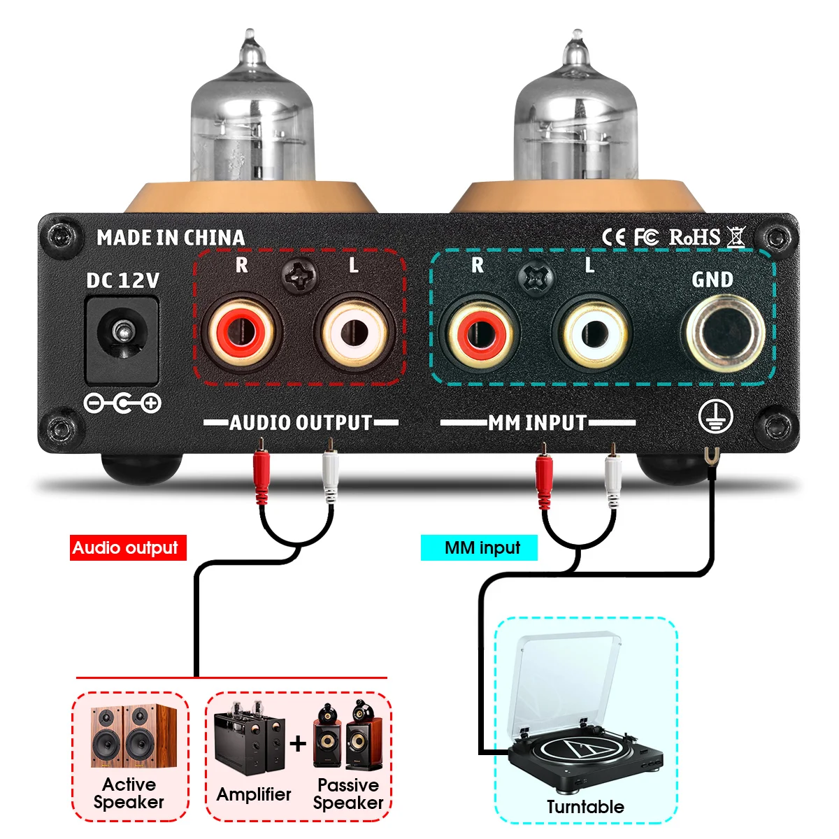 Douk Audio T3 PRO Mini MM RIAA Phono tocadiscos preamplificador nivel de línea amplificador estéreo HiFi RCA válvula tubo preamplificador de escritorio