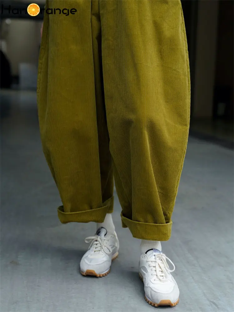 HanOrange 2026 Otoño Invierno Pantalones Anchos de Pana con Cordón Elástico para Mujer, Cintura Elástica, Holgados, Casuales y Cómodos