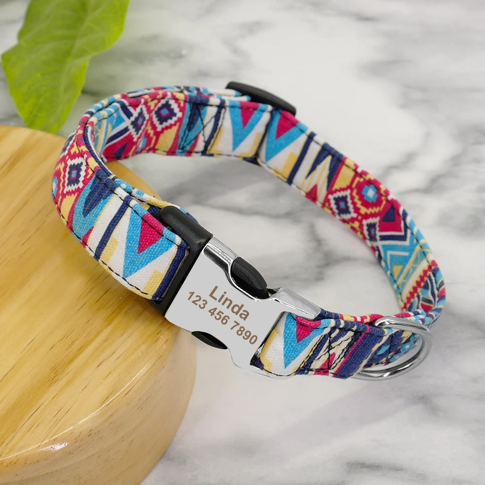 Collar de nailon ajustable para perros, collares de identificación personalizados para gatos con hebilla de nombre grabado, antipérdida para perros pequeños, medianos y grandes