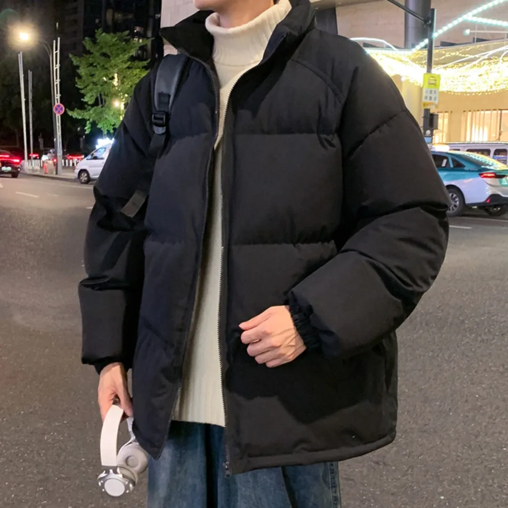 Parkas para hombre, chaquetas informales de estilo básico cálido, abrigo grueso de invierno, chaqueta acolchada, prendas de vestir de Color sólido, ropa para hombre